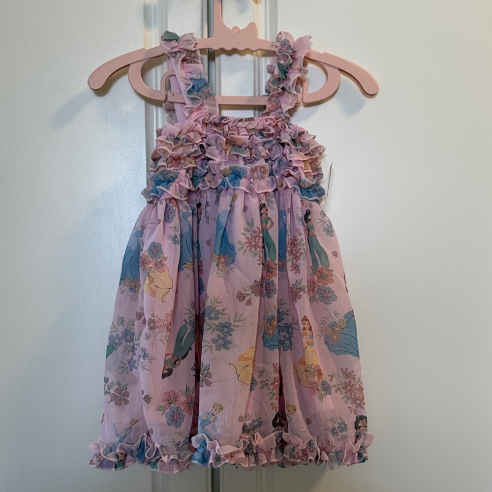 Disney Pink Dress with Blue and Yellow Character Print